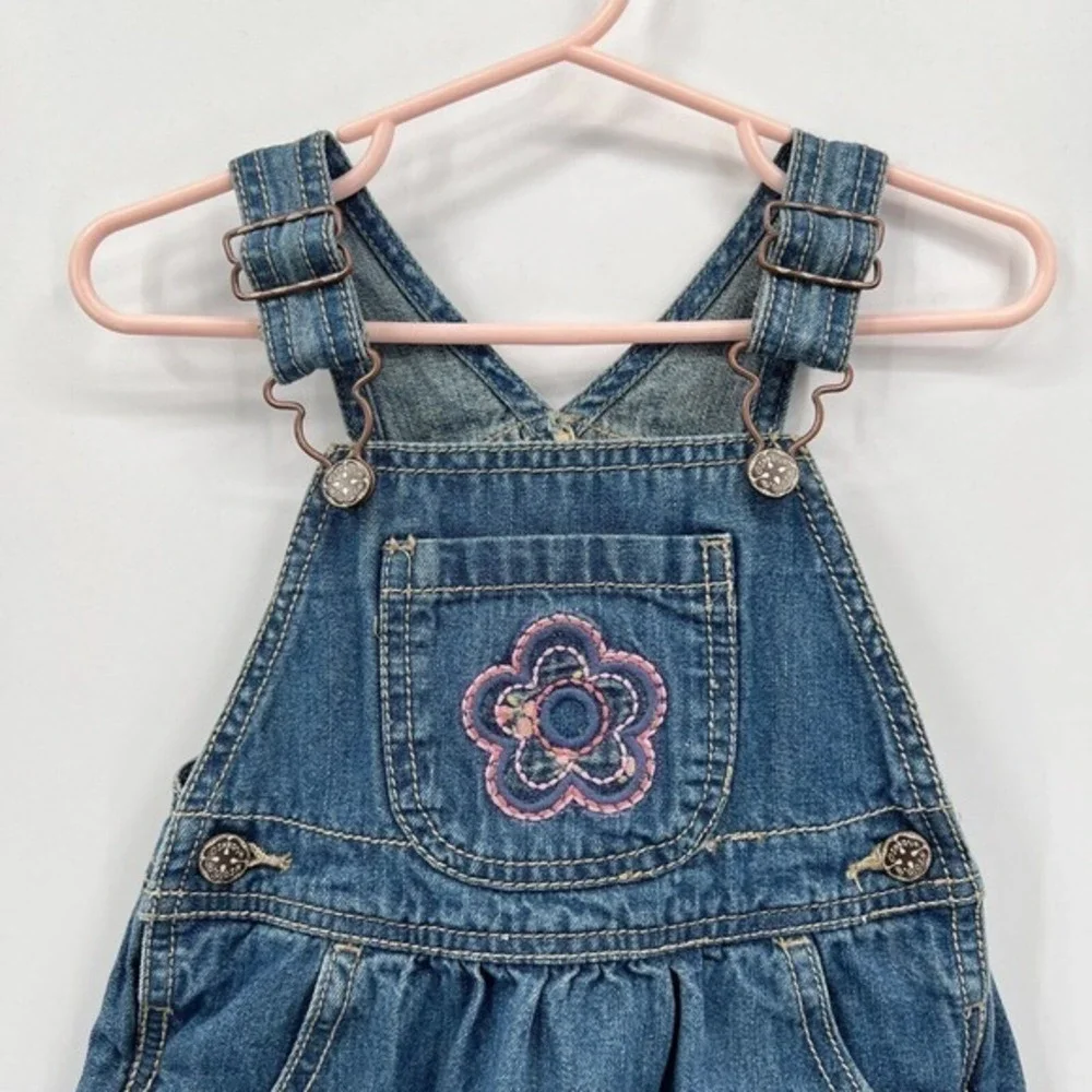 Oshkosh Vestbak Dress Denim Jeans Overall Embroidered Flower Skirtall